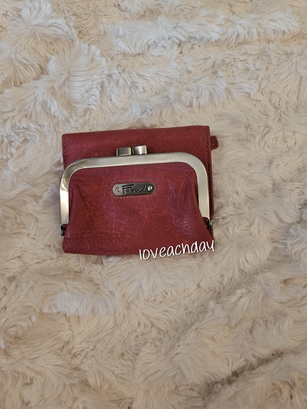 Fossil✨️Pink Leather Kiss-Lock Wallet